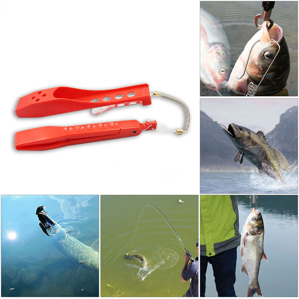 Fishing Tongs Gripper Portable Fishing Clip Grabber with Lanyard (Red)