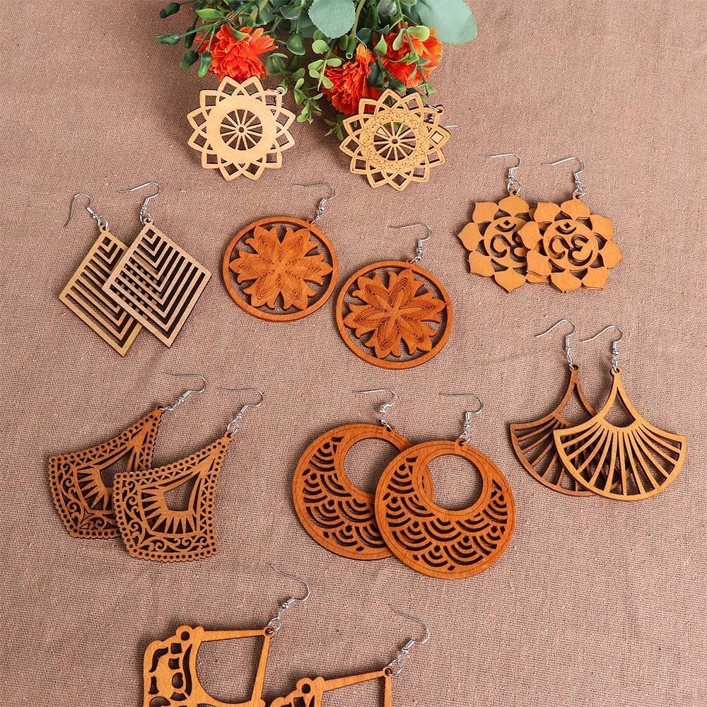 4 Pairs Craft DIY Bohemian Wooden Earring Making African Dangle Earrings Pendant