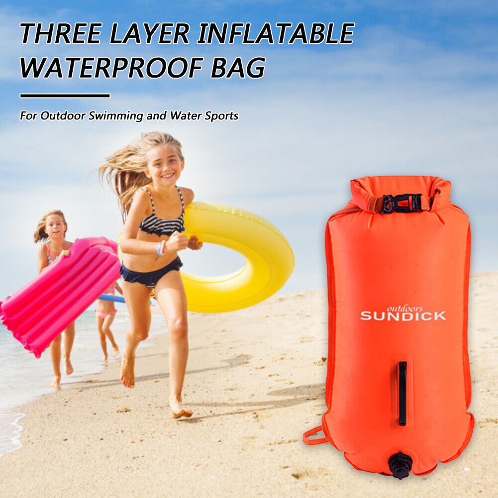 28L Inflatable PVC Swimming Life Buoy Safety Float Air Dry Tow Bag (Orange)