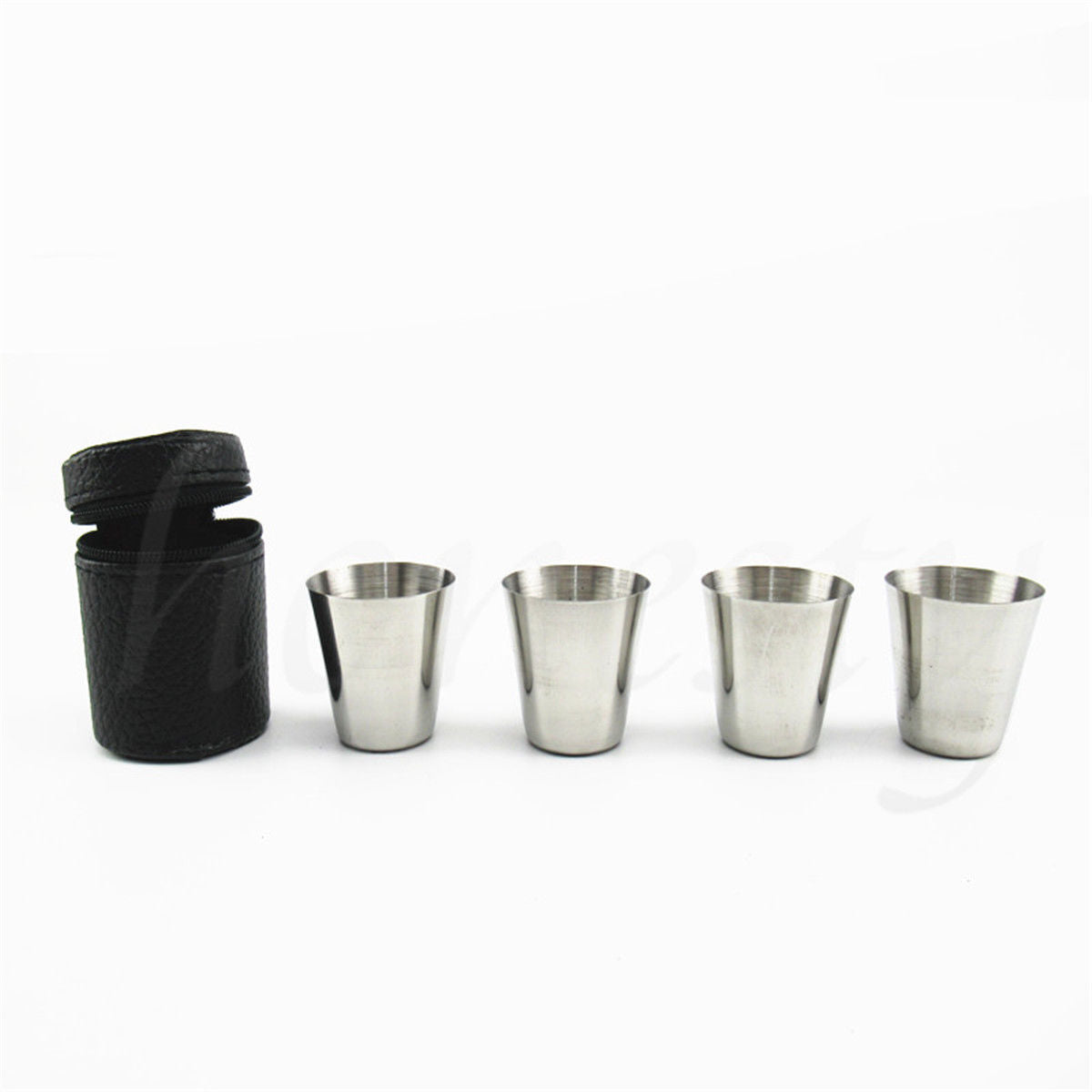 4pcs Camping / Travel Stainless Steel Shot Glass Set with PU Leather Case Cover