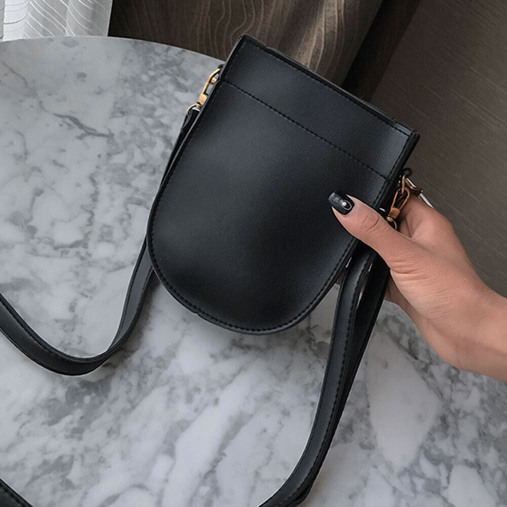 Creative Women PU Leather Mini Phone Bag Shoulder Crossbody Bag(Black)