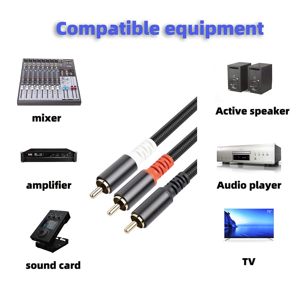RCA Male to Dual RCA Male Audio Cable Y Splitter Converter Adapter (5m)