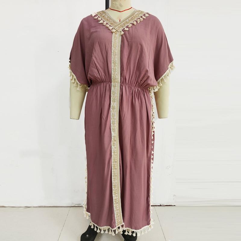 Women Kaftan Robe Batwing Sleeve Beach Cover Up Embroidery Tassel Maxi Dress