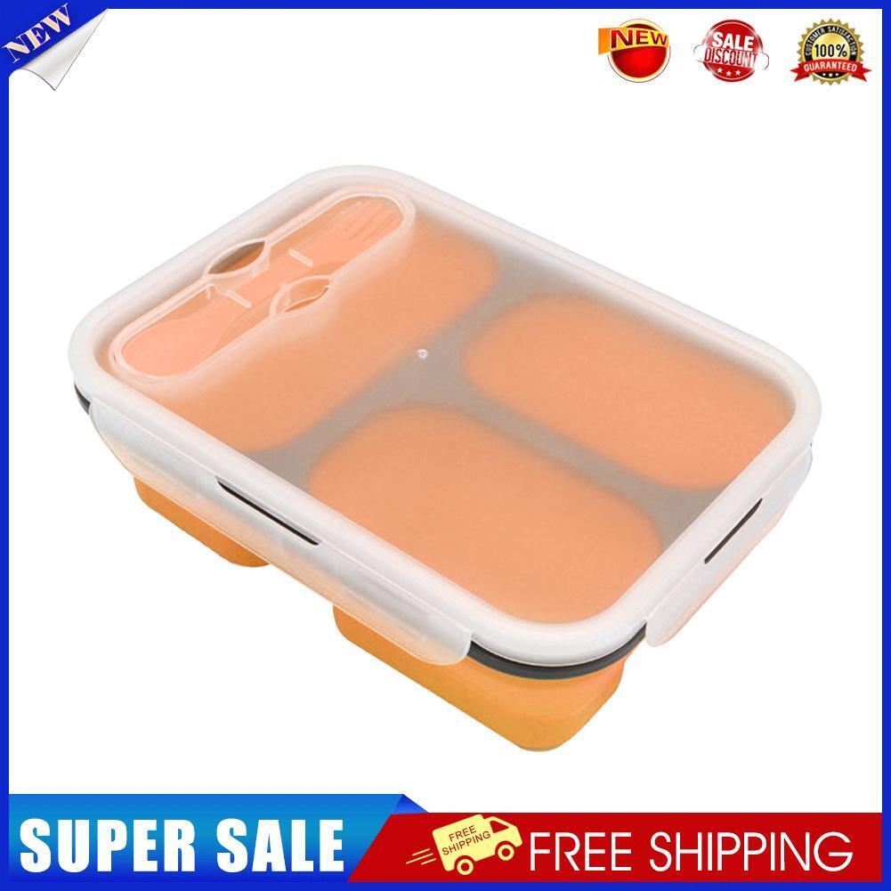 1350ml Silicone Rectangle Lunch Box Collapsible Bento Folding Bowl (Orange)