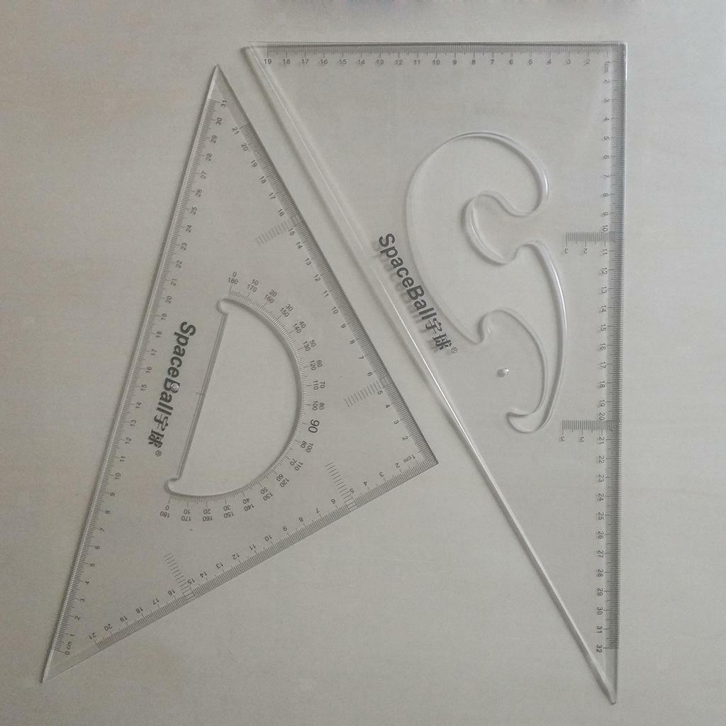 2Pcs Clear Geometry Triangle Ruler protractor  Students Tools