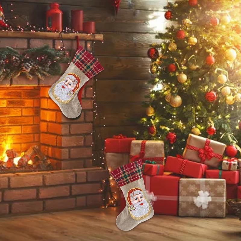 Christmas Stocking Santa Claus Head 5D Rhinestone Painting Embroidery DIY Crafts