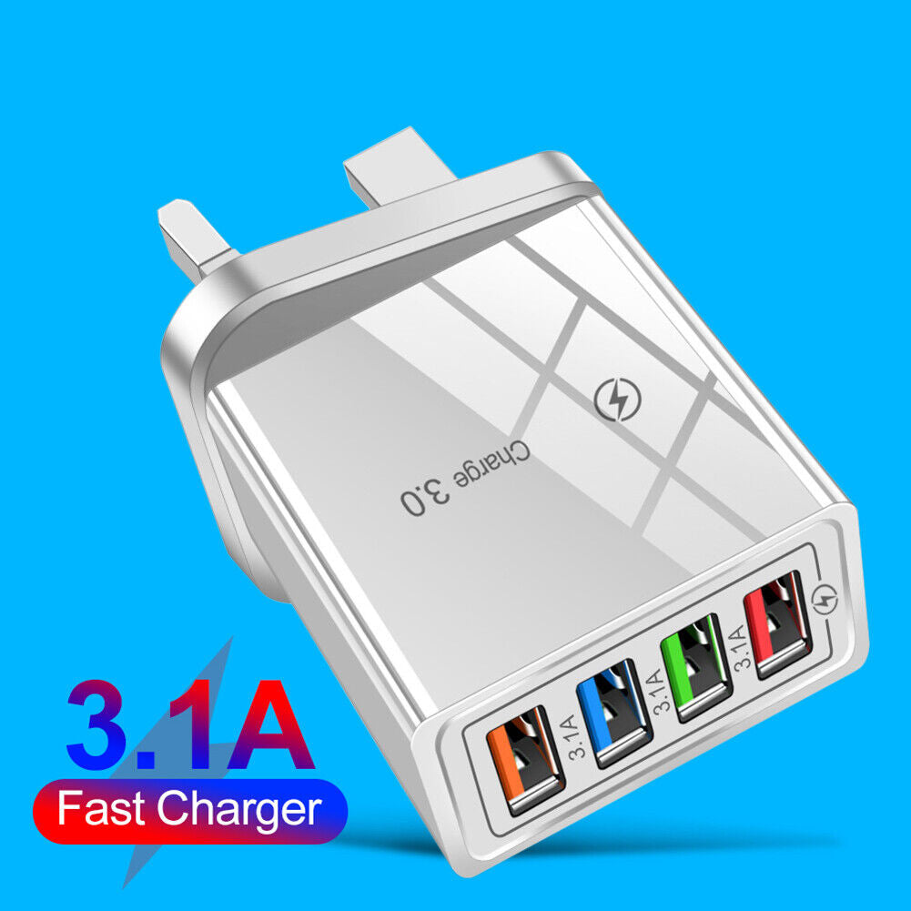 4 Ports Portable USB Charging Mobile Phone Chargers Wall Adapter (White)
