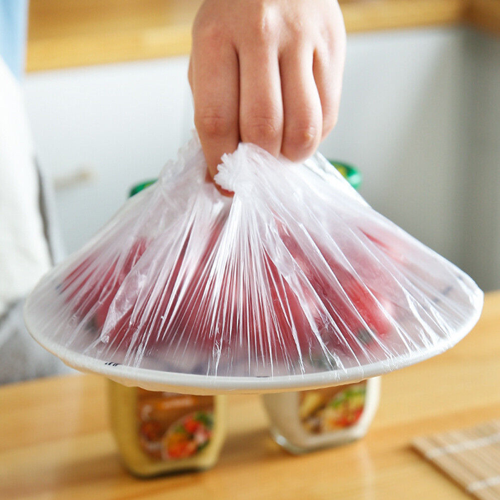50pcs Disposable Food Cover Plastic Wrap Elastic Food Dish Plate Cling Film
