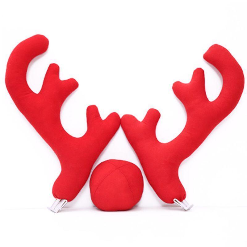 Cute Rudolph Car Costume Christmas Reindeer Antlers Red Nose for Truck SUV Decor