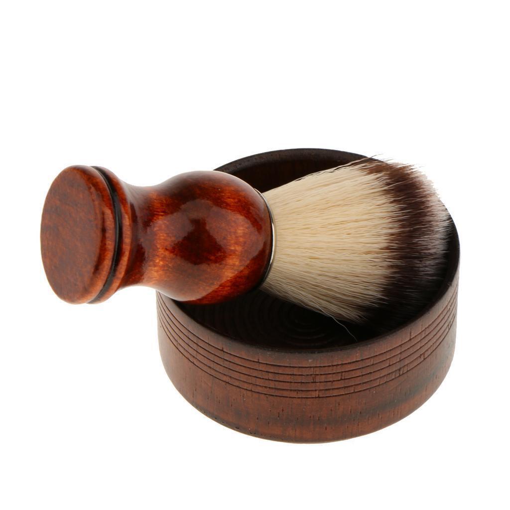 Wood Men's Bristle Shaving Brush Shave Mug Bowl Barber Beard Soap Cup Set