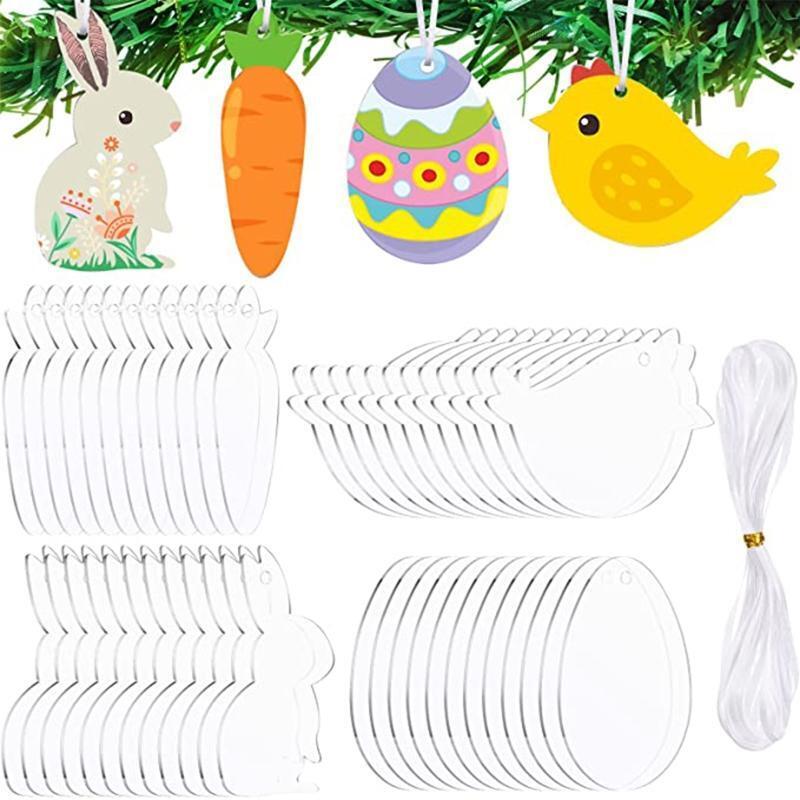 Acrylic Easter Ornament 48pcs/set Unfinished Blank Hanging Tree Ornaments