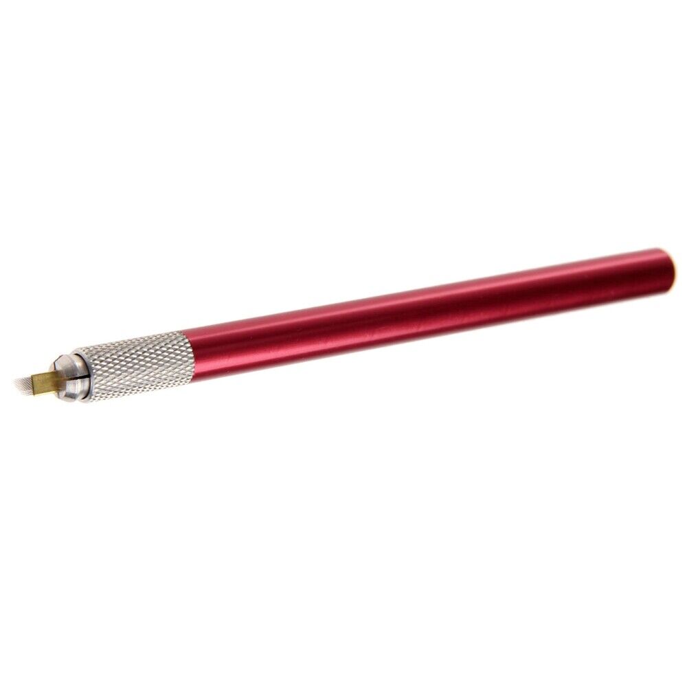 5.08" Red Manual Tattoo Pen Permanent Makeup Lip Eyebrow + 10Pcs 12pin Blades