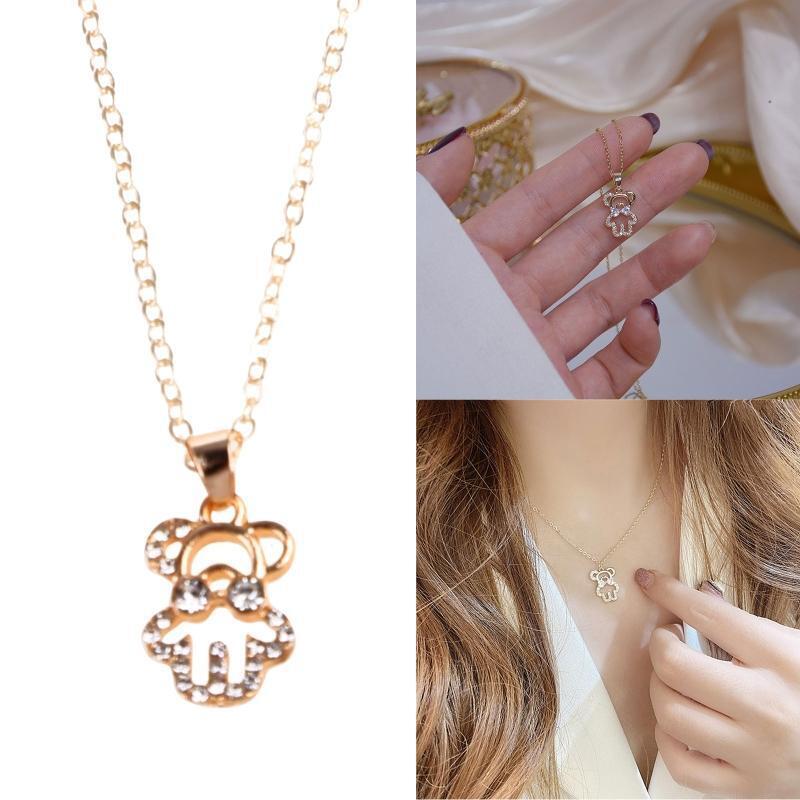 Women Girls Cute Hollow Teddy Bear Necklace Birthday Party Decor Jewelry