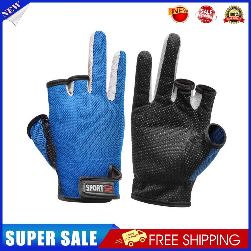 Fishing Gloves 3 Cut Fingers Waterproof Anti-Slip Sports Mittens (Blue)