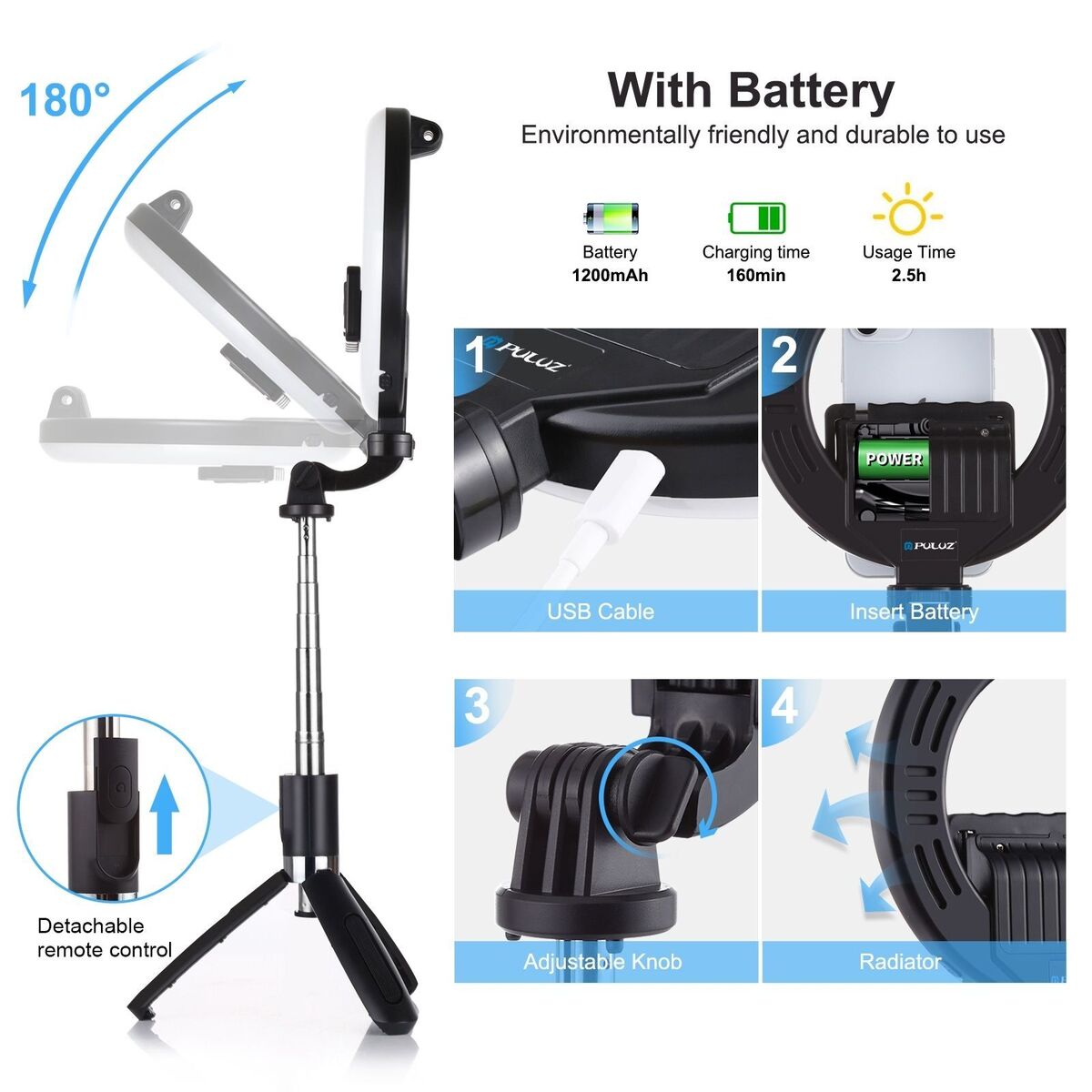 Bluetooth Video Selfie Stick LED Ring Light Filling Lamp For Tiktok Youtube