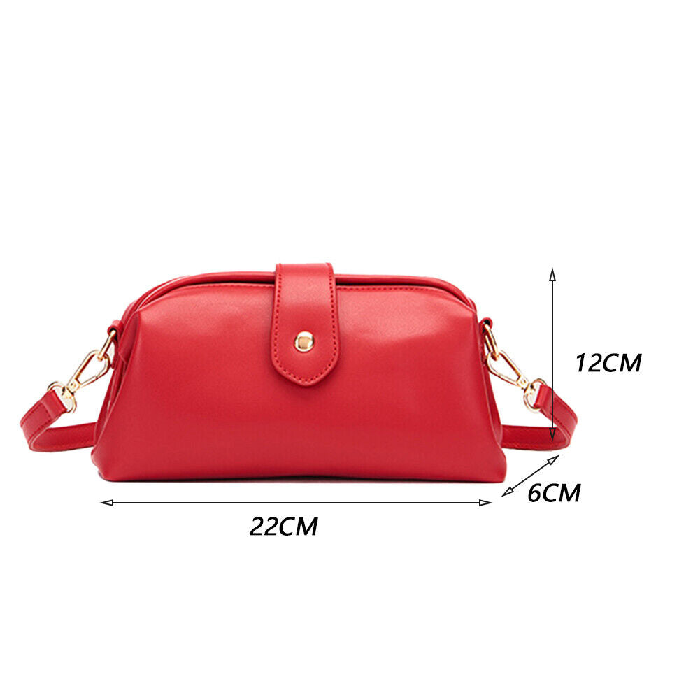 Women PU Leather Zipper Messenger Bag Solid Color Shoulder Bag (Red)