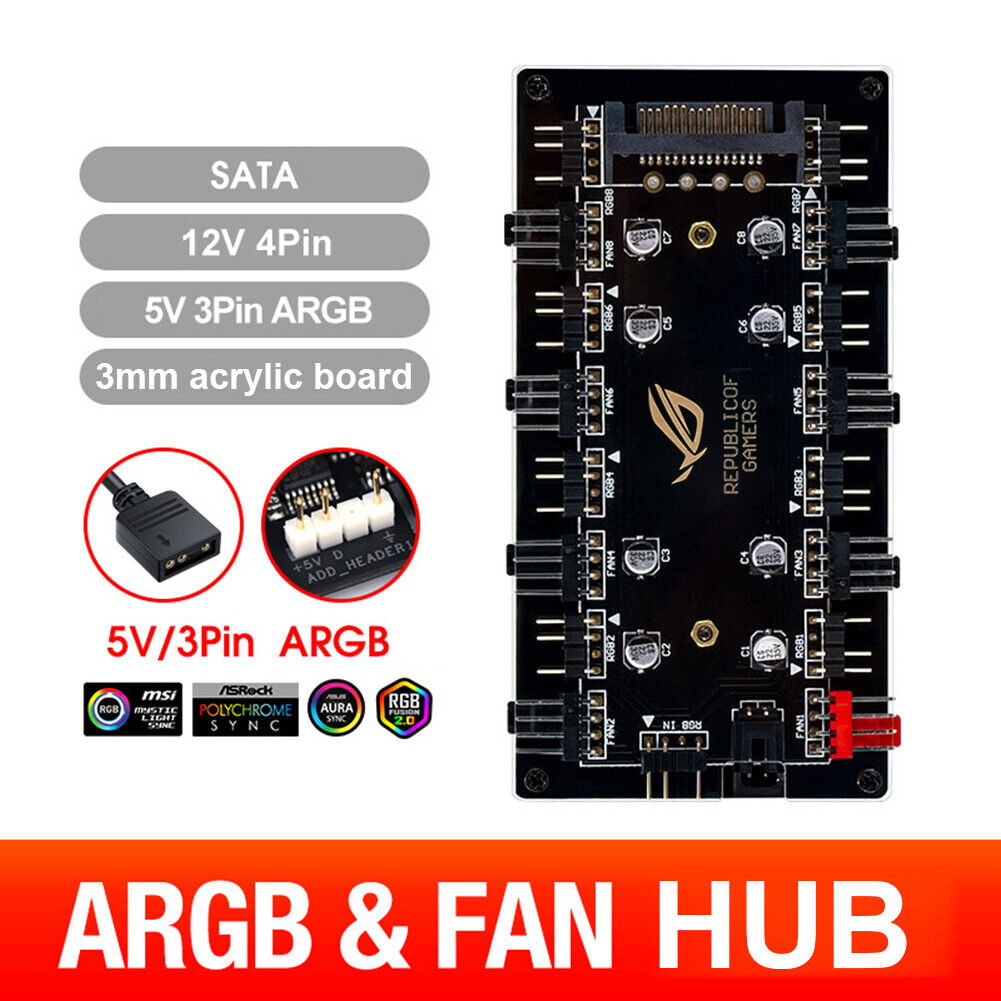 1 to 8 Multi Way Splitter RGB PWM Hub Controller Adapter (5V 3Pin+Shell)