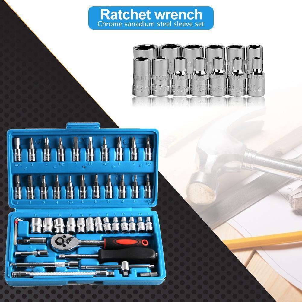 46pcs/set Chromium Vanadium Steel Combination Repair Wrench Socket Spanner