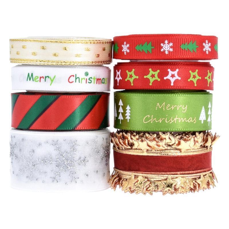 Ribbon 8 Patterns Ribbon Printed Snowflake Grosgrain Ribbon for Gift Wrapping