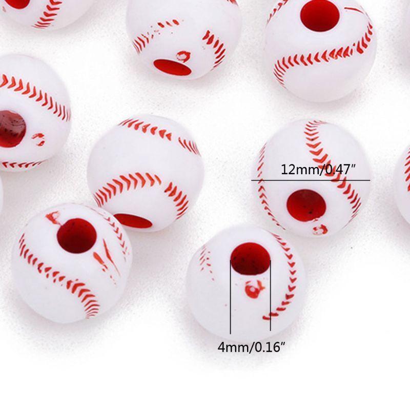 100 Pcs Pony Ball Spacer Beads 12mm Round Acrylic Baseball Beads Pendant for DIY