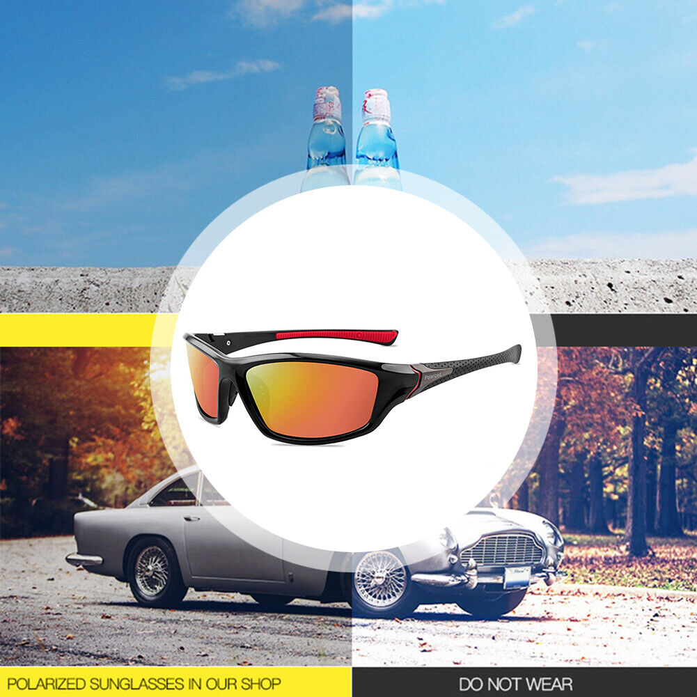 Polarized Sunglasses Men UV400 Outdoor Driving Eyewear (Black Red Film)