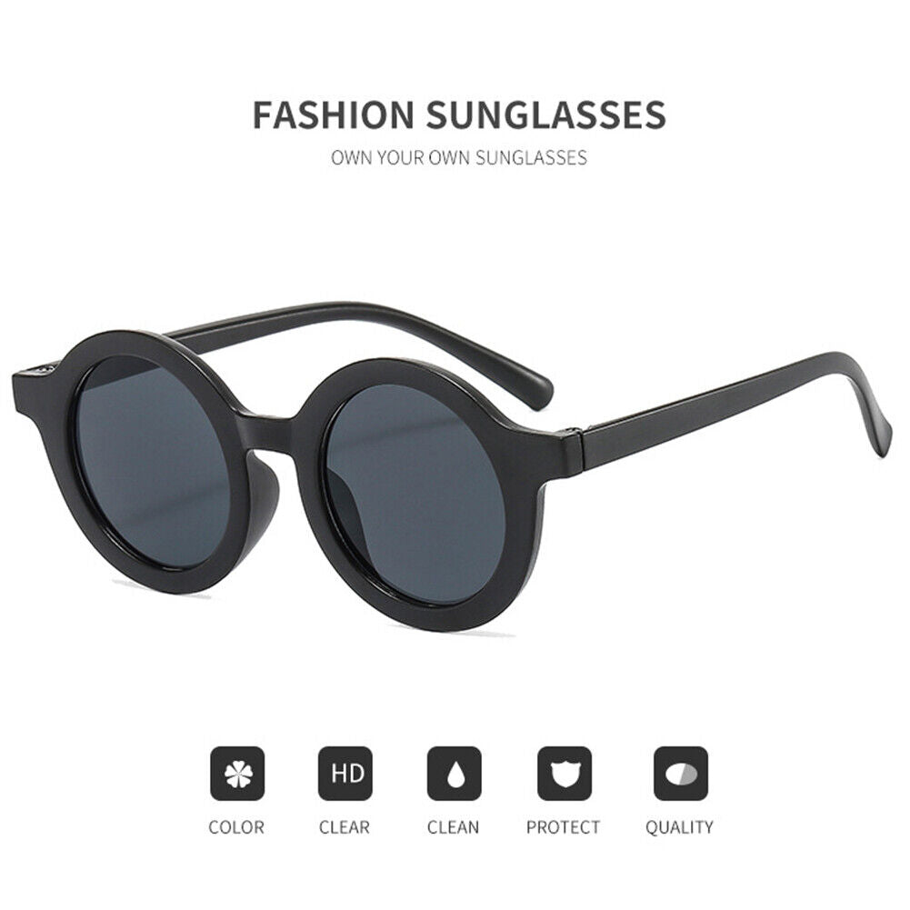 Summer Kids Girl Boy Sunglasses Children Round Sun Glasses UV400 (Black)