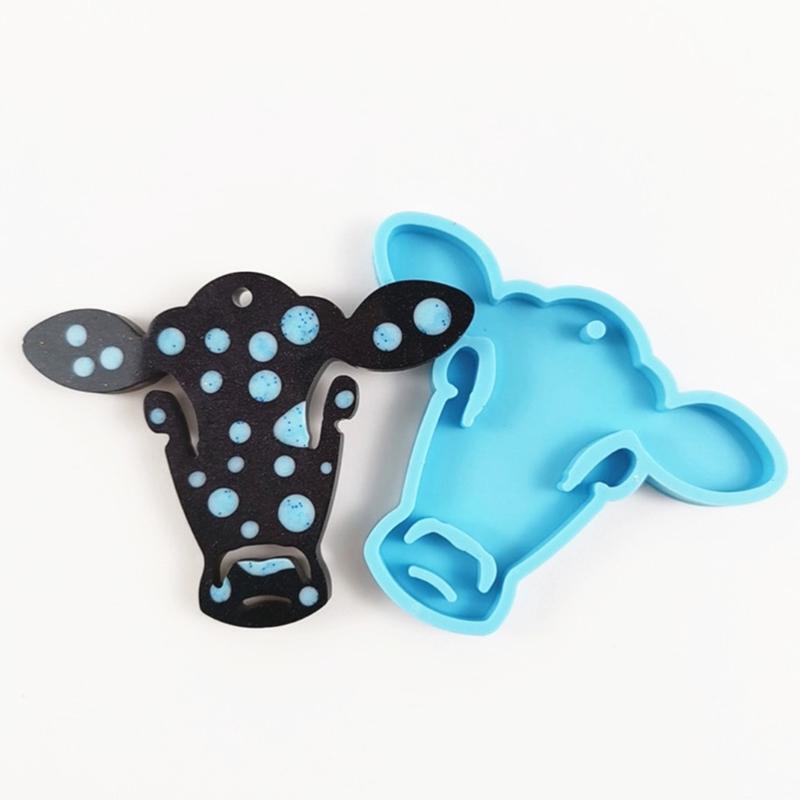 Shiny Cow Head Keychain Mold Handmade Glossy Animal Head Key Chain Decor Mold
