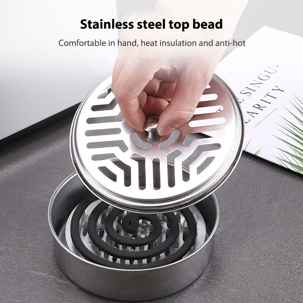 Mosquitoes Coils Holder Stainless Repellant Rack Incense Burner Box w/Cover