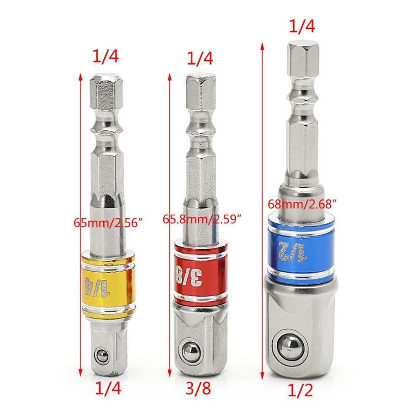 3 Pcs Power Screwdriver Driver Socket Bit Adapter Drill 1/4" 3/8" 1/2" Hex Shank