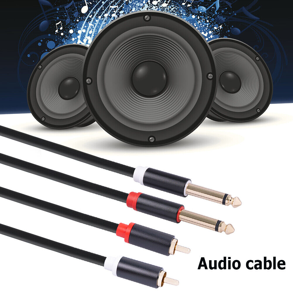 2 RCA Male to Dual 6.35 Jack Male Audio Cable Mixer Amplifier Adapter Cord