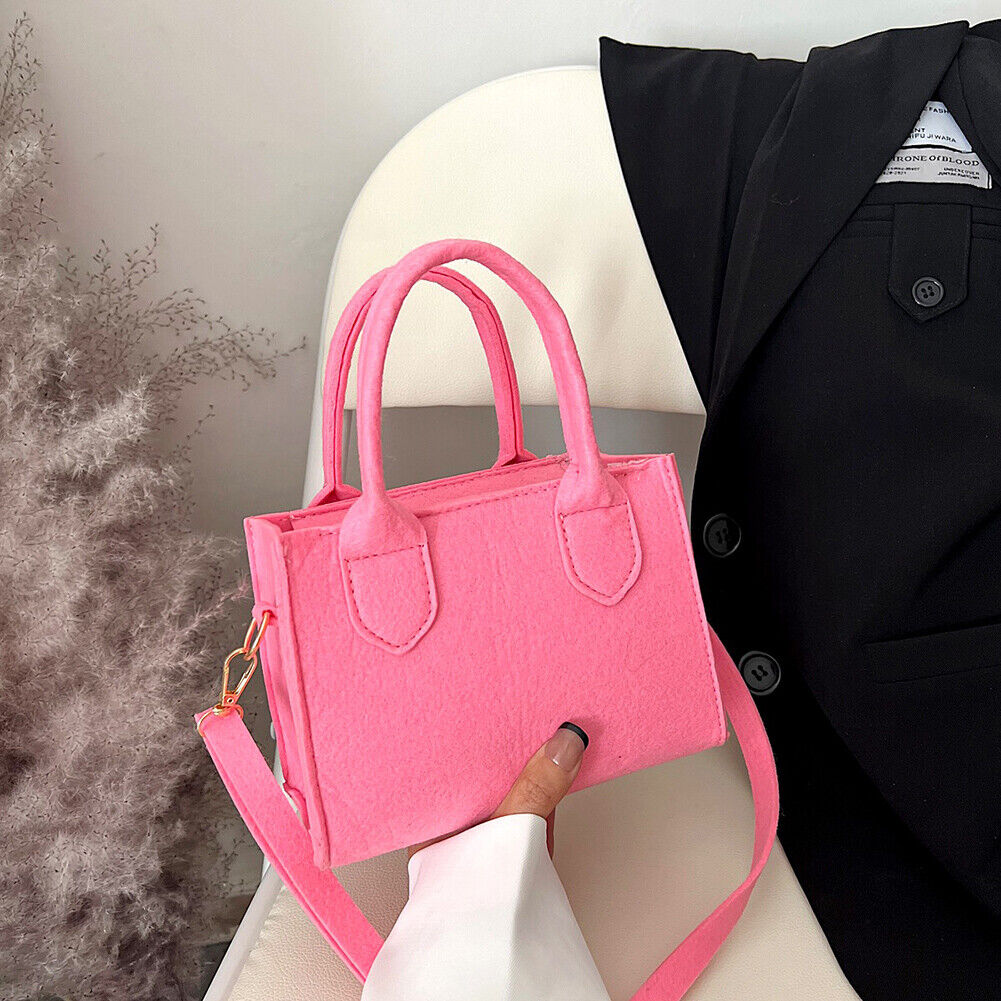 Felt Shoulder Message Bag Pure Mini Purse Crossbody Tote Handbag (Rose red)