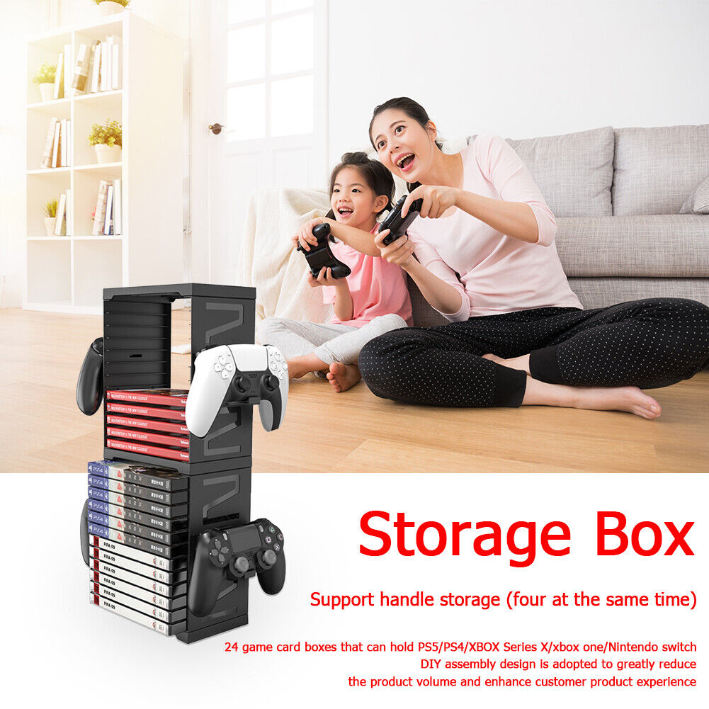 24 Games Disc Storage Tower Holder Controller Bracket for PS5/PS4/Switch