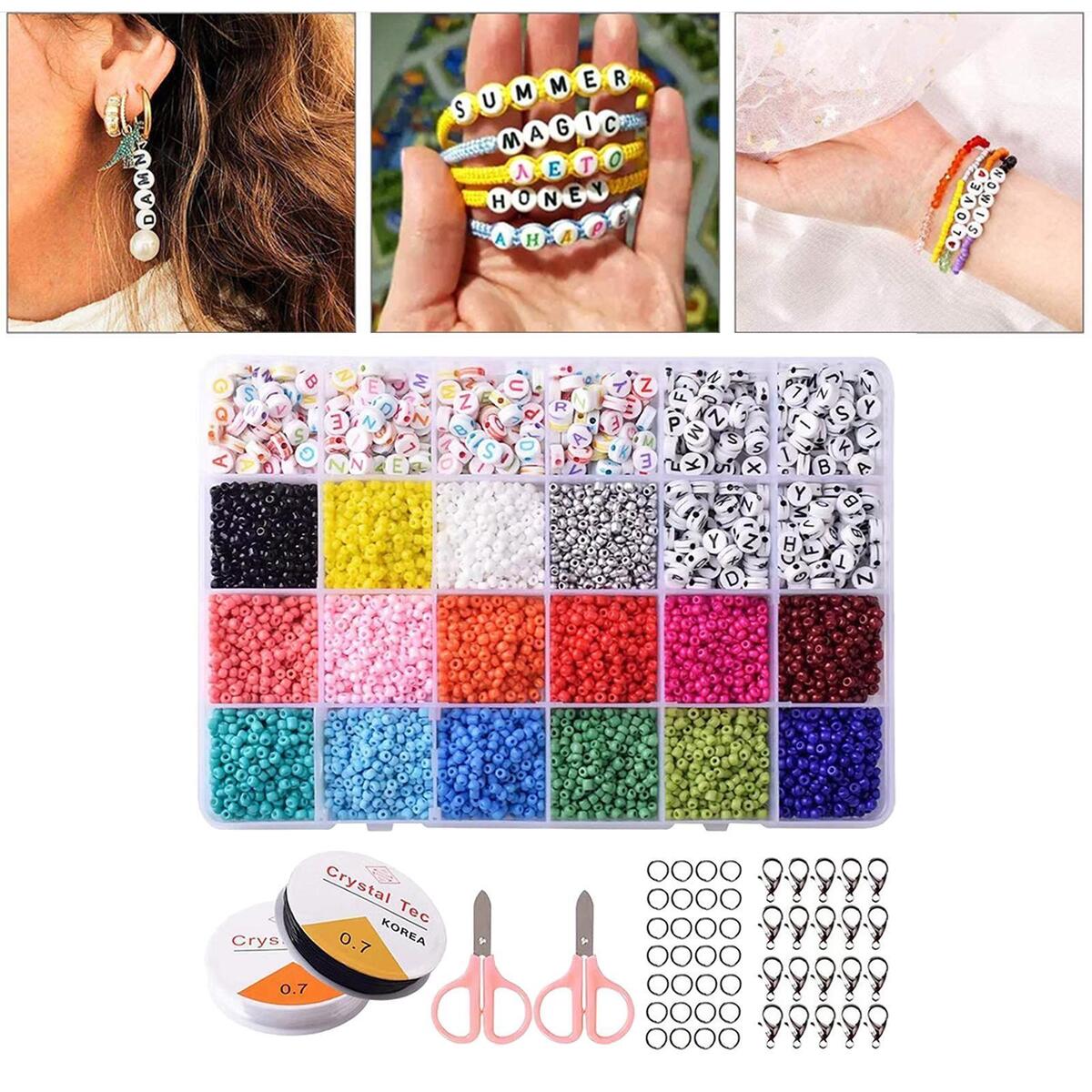 7122x Glass Beads Spacer Jewelry Making Kit Alphabet Letter Wire Gifts