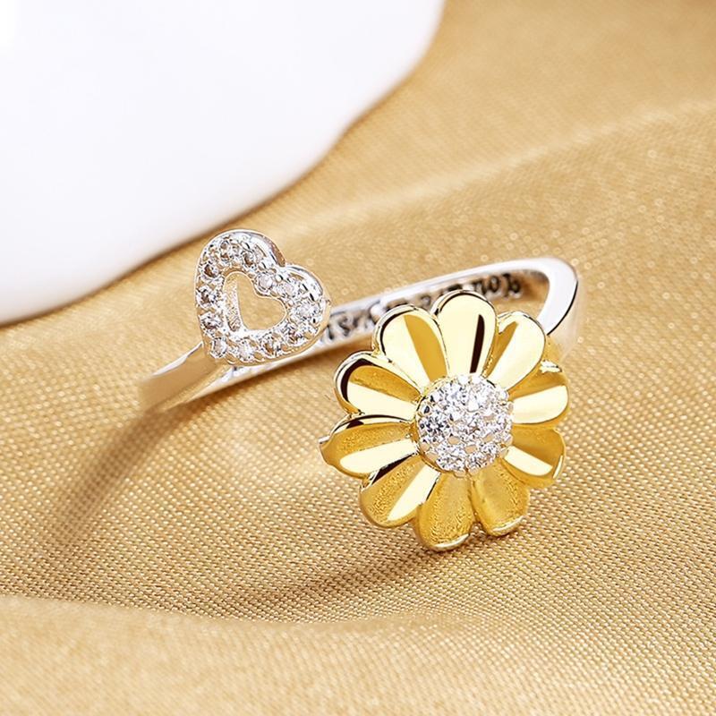 Eternity Sunflower Cute Leaf Open Ring Engagement Friendship Rings for Girl