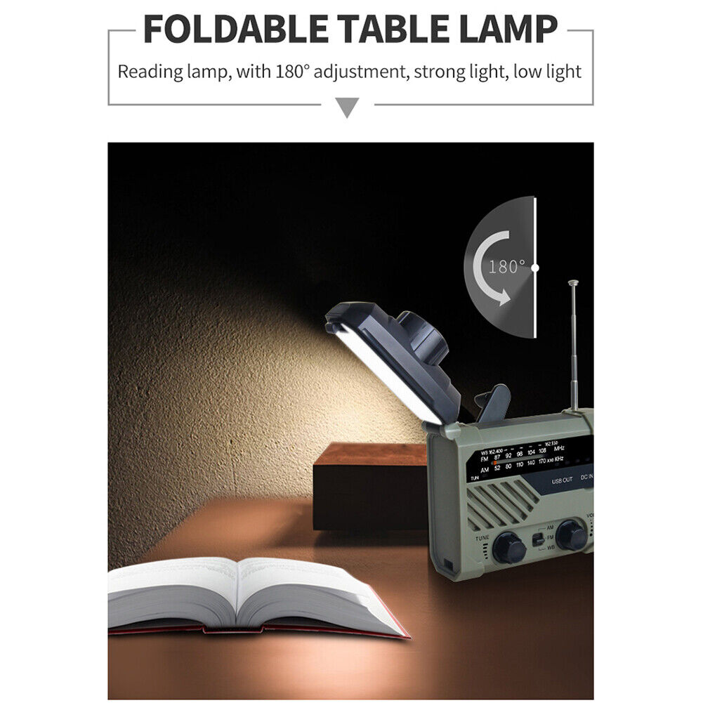 Portable Solar Hand Crank Radio AM FM Emergency Reading Lamp Flashlight