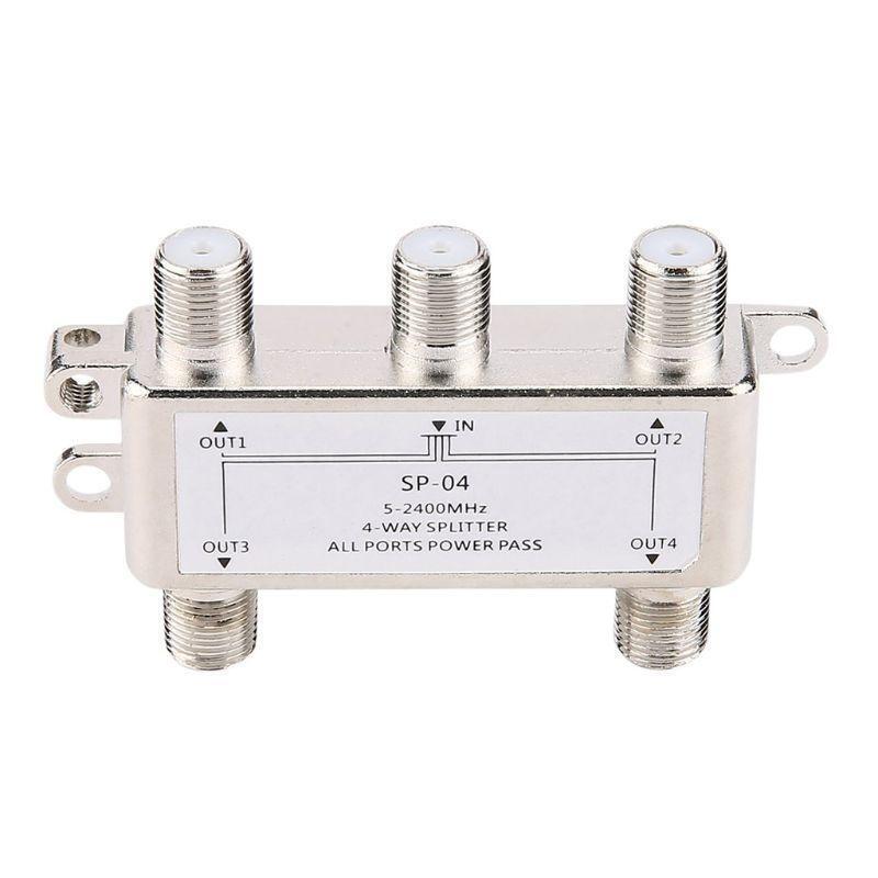 5-2400MHz 4 Way HD Digital Coax Cable Splitter 4 Channel Satellite/Antenna TV