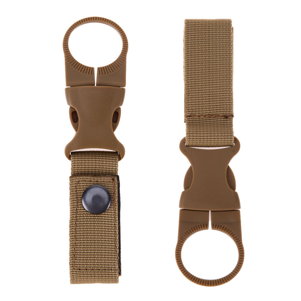 Portable Outdoor Hiking Nylon Webbing Bottle Holder Buckle Clip(Khaki)