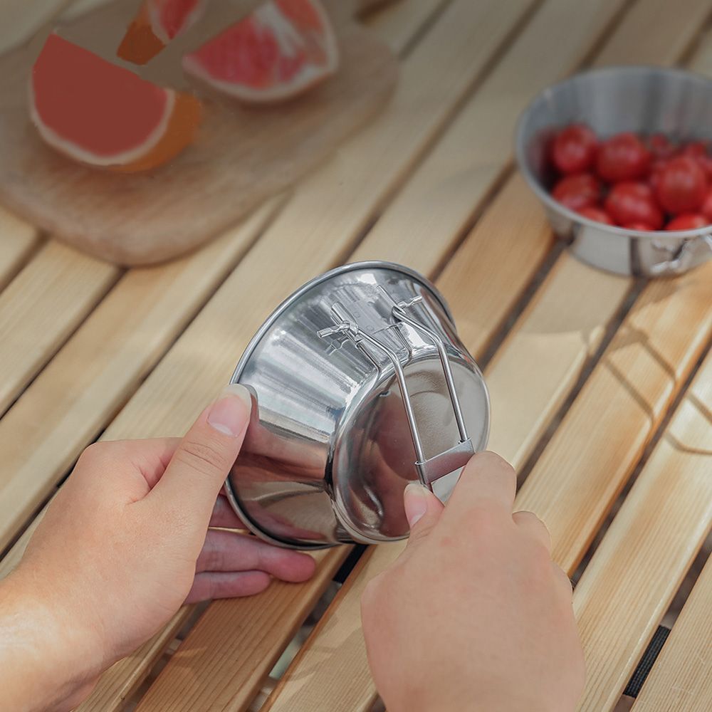 Teacup Foldable Handle Bowl Tableware Food Container Stainless Steel Bowl