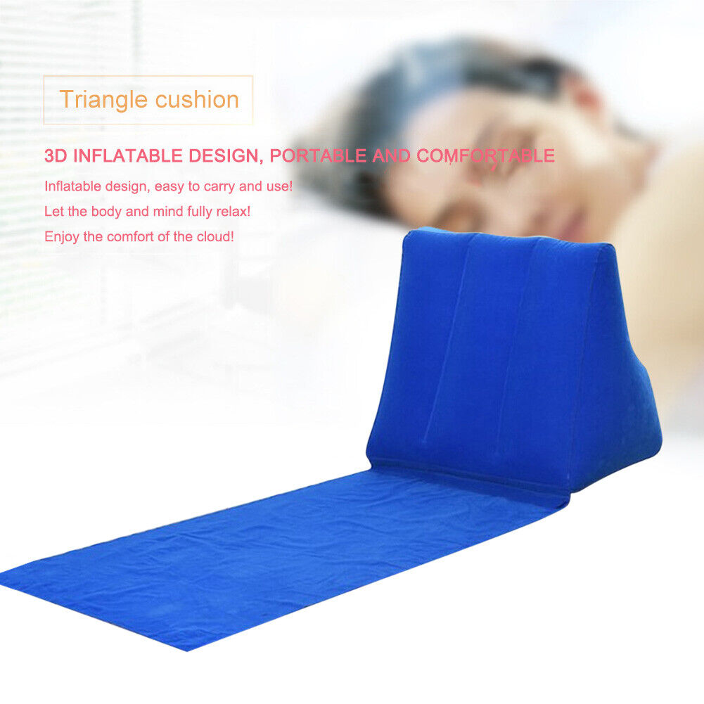 Inflatable Beach Mat Camp Lounger Back Pillow Triangle Cushion (Dark Blue)