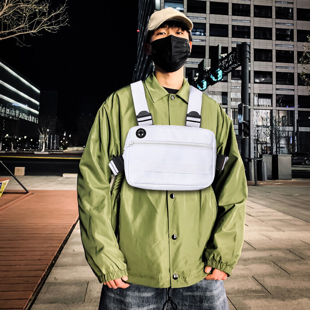Multifunctional Hip Hop Chest Bag with Strap Travel Running Bags (White)