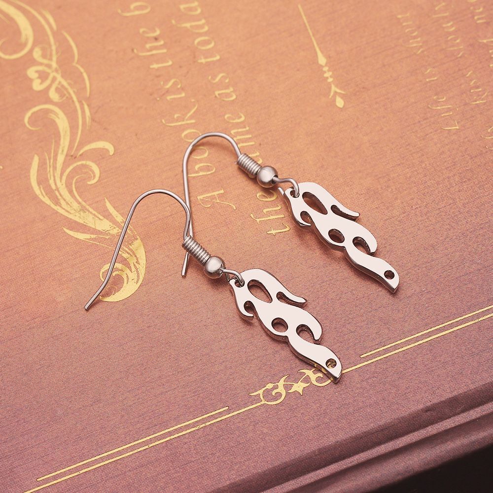 Women Men Streetwear Jewelry Hook Fire Flame Earrings Wave Sun Dangle Stud Drop