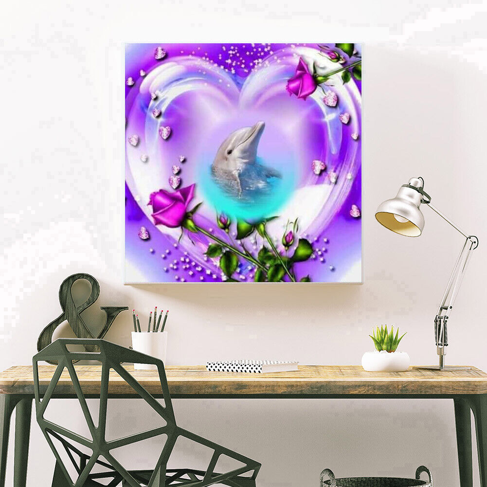 Love Dolphin 5D DIY Full Round Drill Diamond Painting Cartoon Animal Mosaic