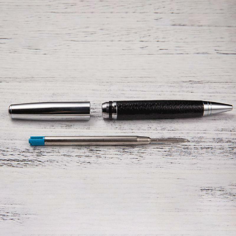 Rotary Business Pen 0.5mm Black Ink Leather Metal Ballpoint Pens Stationery Gift