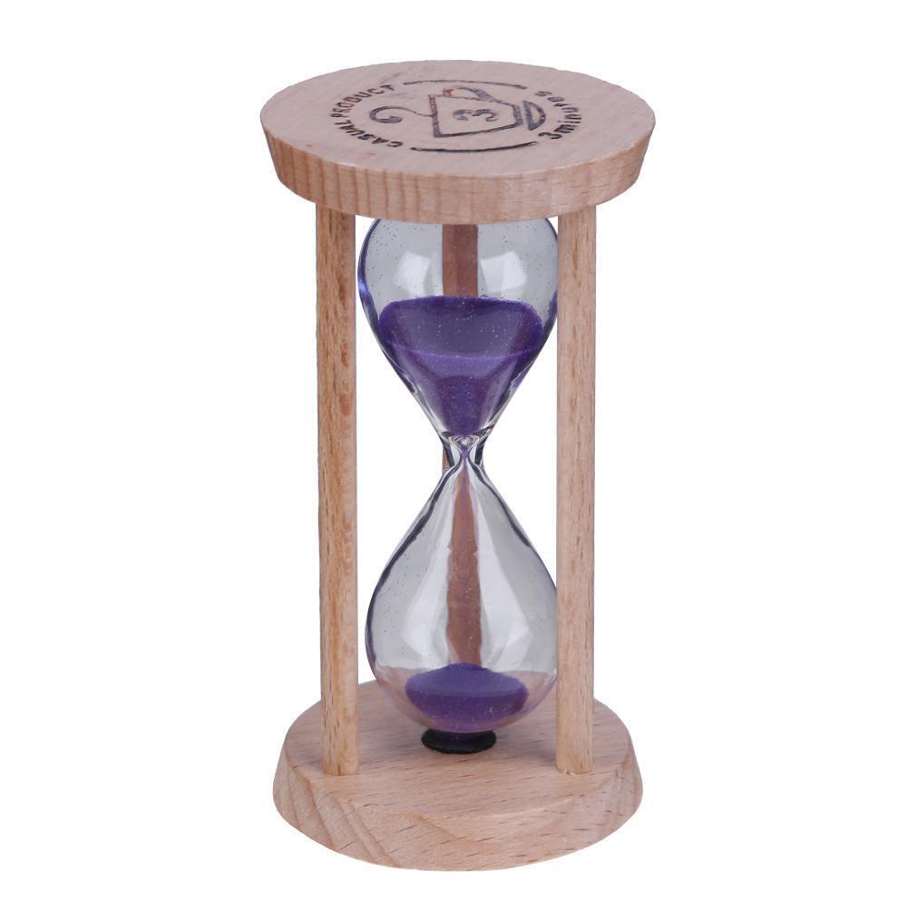 Wooden Sand Clock 3 Minutes Hourglass Sandglass Toothbrush Timer(Purple)