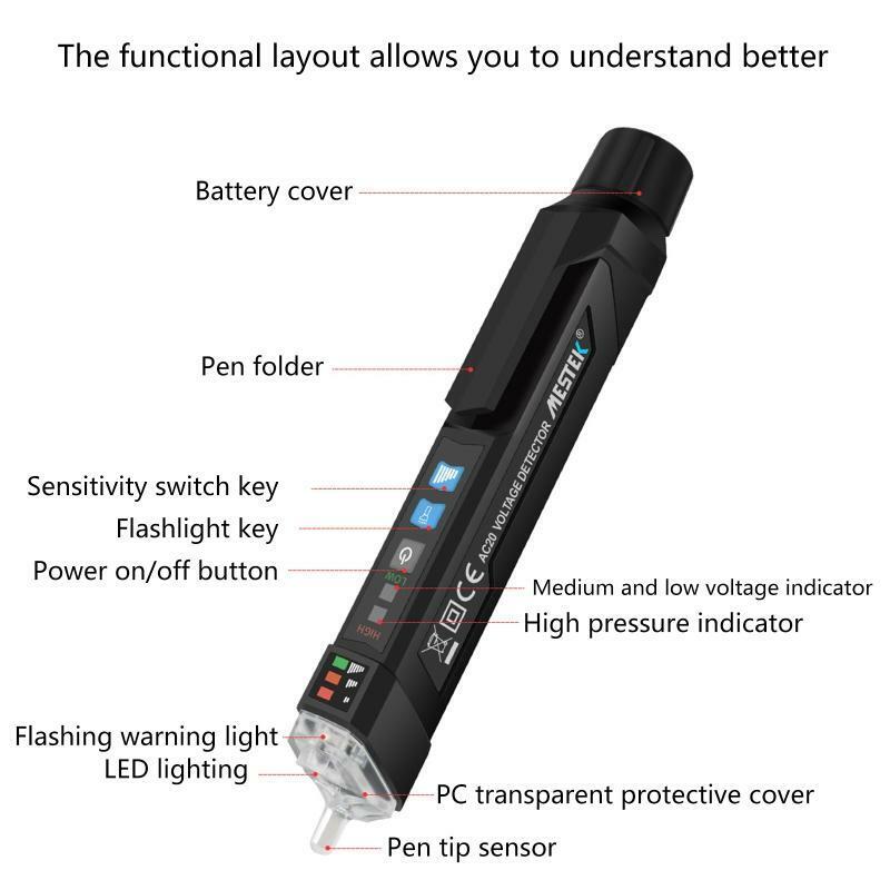 Waterproof Non-Contact Voltage Tester with LED Flashlight Buzzer Alarm 12V-1000V