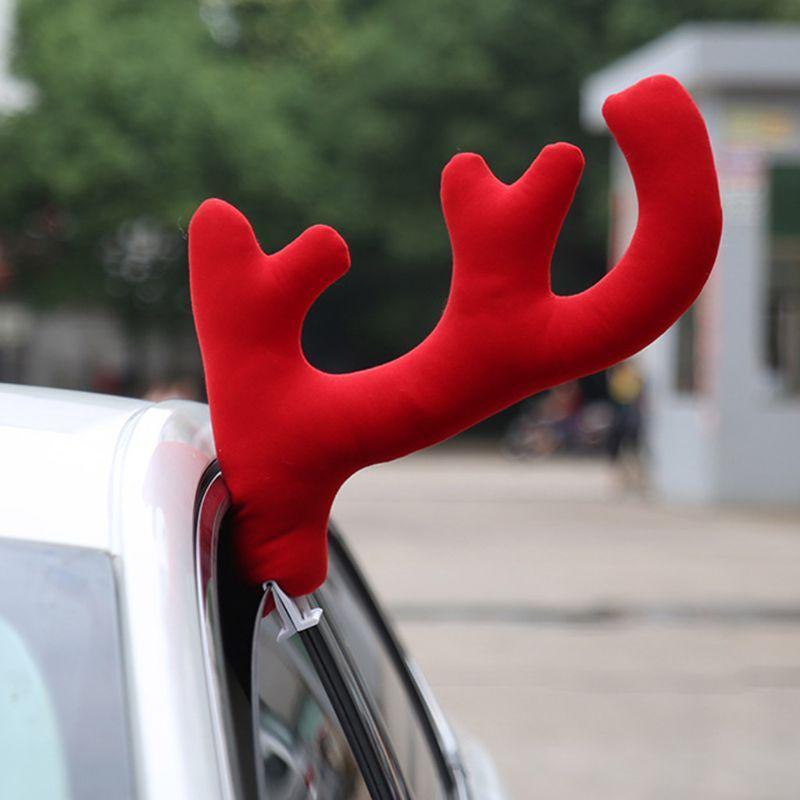 Cute Rudolph Car Costume Christmas Reindeer Antlers Red Nose for Truck SUV Decor