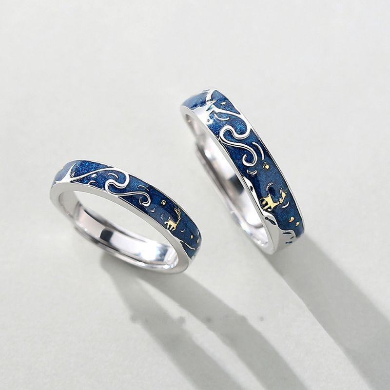1 Pair Starry Sky Reindeer Ring Adjustable Couple Rings for Street Shooting