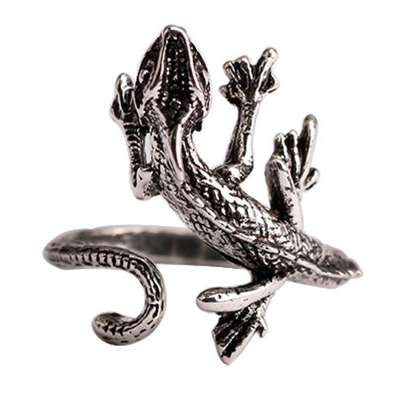 Ancient Metal Lizard Rings Men Rock Punk Biker Ring for Women Animal Jewelry