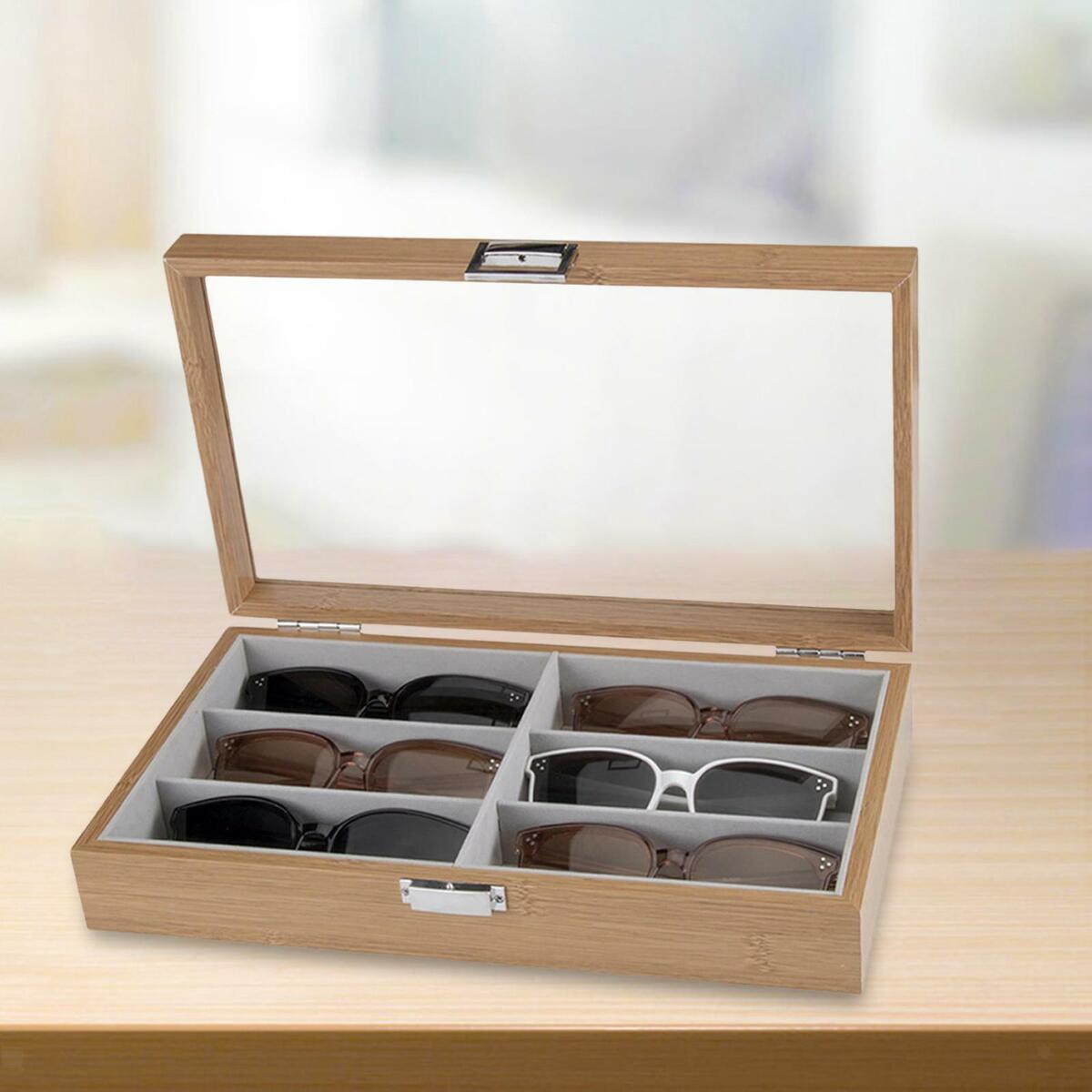 Sunglasses Display  Wooden Eyeglasses Case with transparent  White