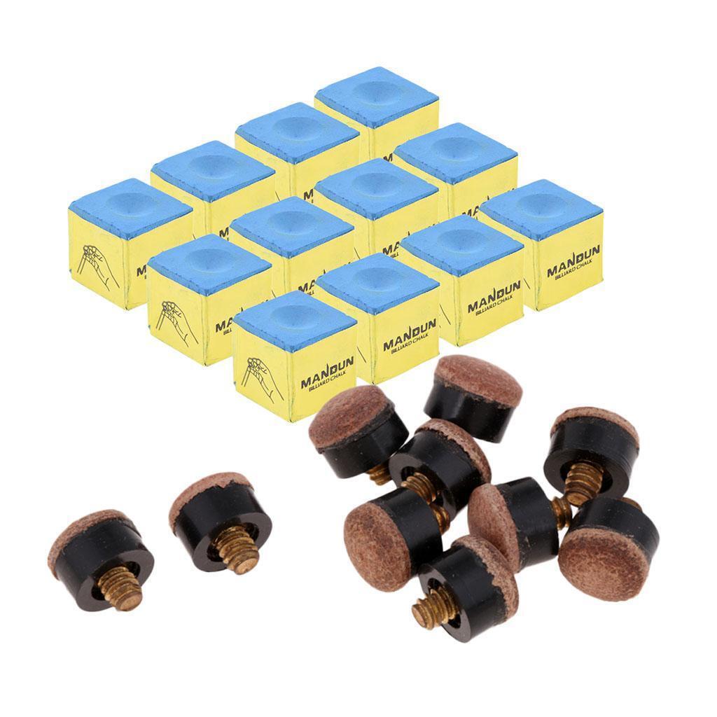 Premium 10 Pcs Billiards Screw-On Pool Cue Stick Tips Replacement and Chalk